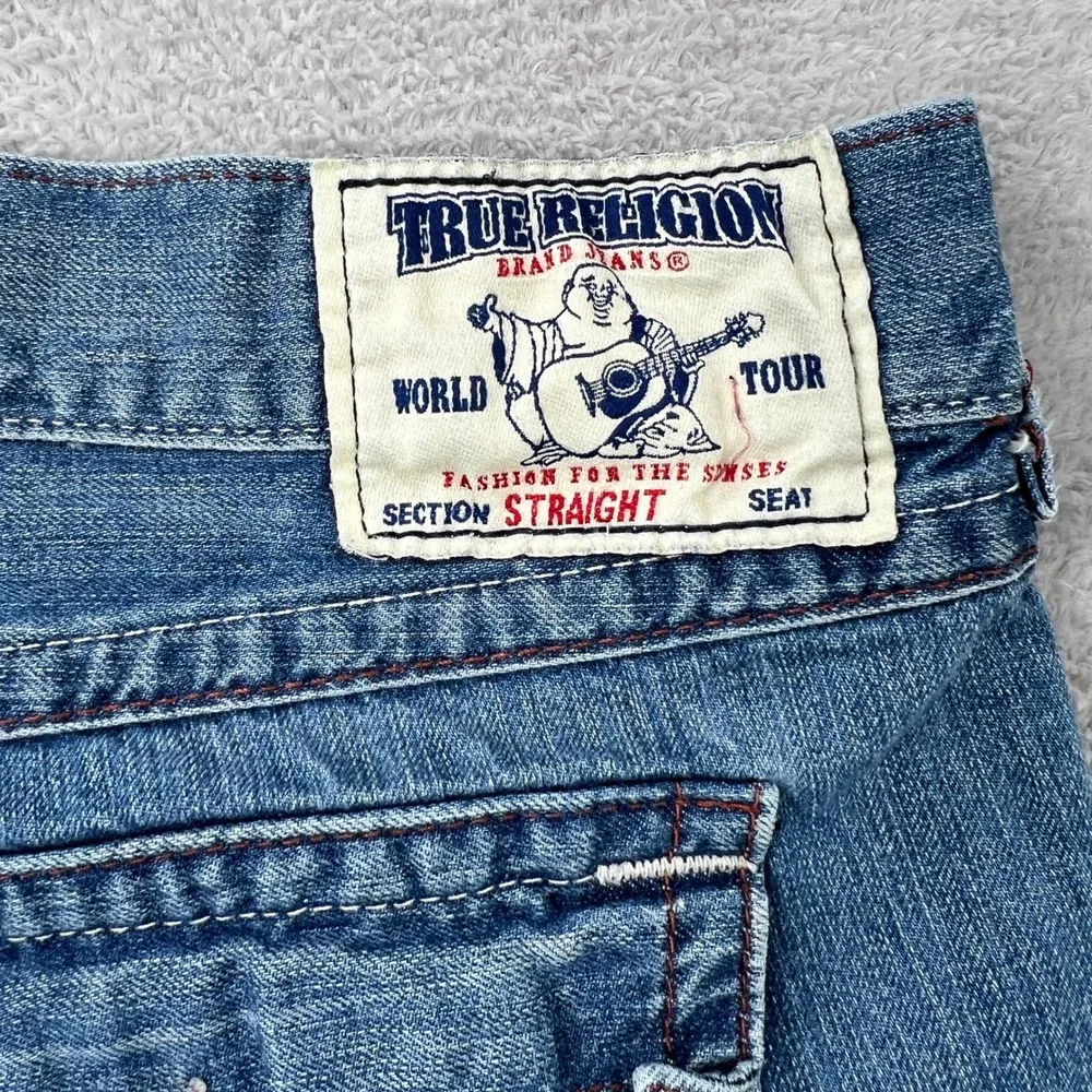 True Religion‎ Section Straight Jeans Size 44 Blue Mens Y2K Embroidered Baggy